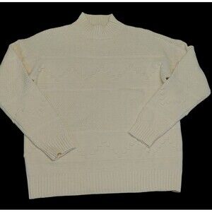 Pink Clover Pullover Cable-knit Cream Turtleneck Cotton Sweater Sz L